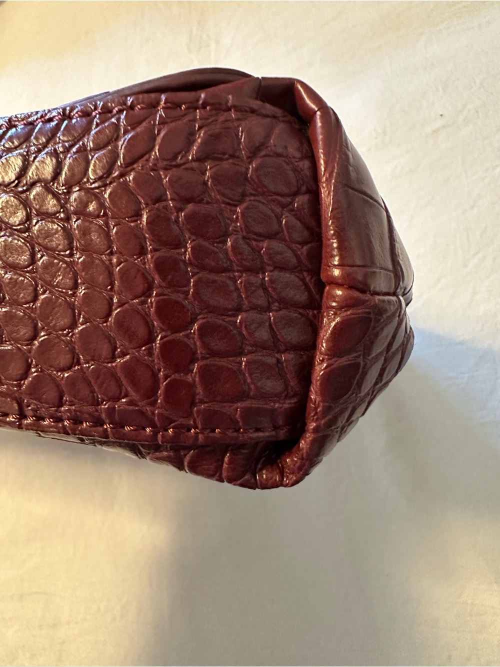 Bebe Croc-Embossed Faux Leather Large Burgundy Clutch Bag - Picture 7 of 9